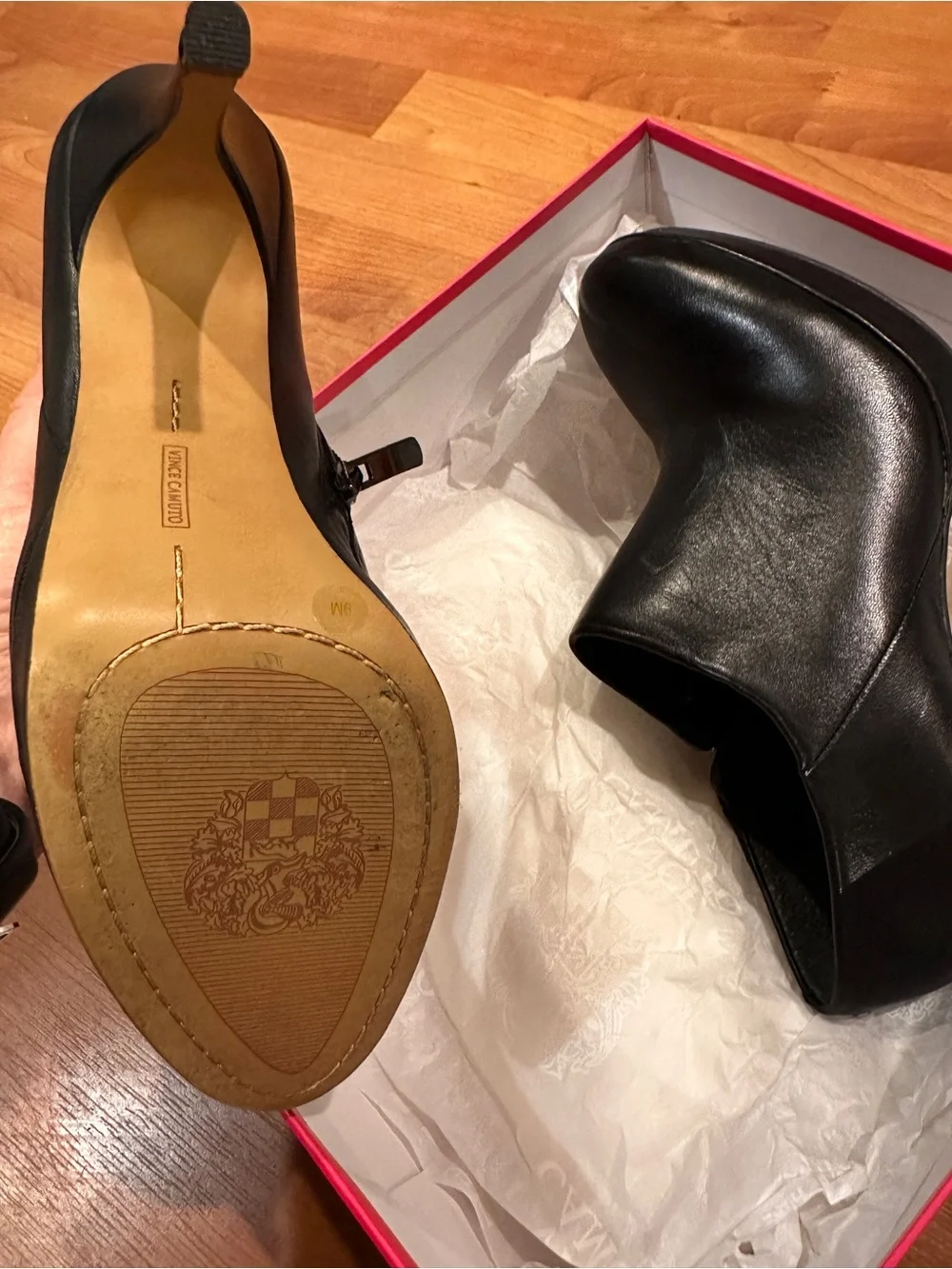 Vince Camuto Black Leather Ankle Booties with Side Zip